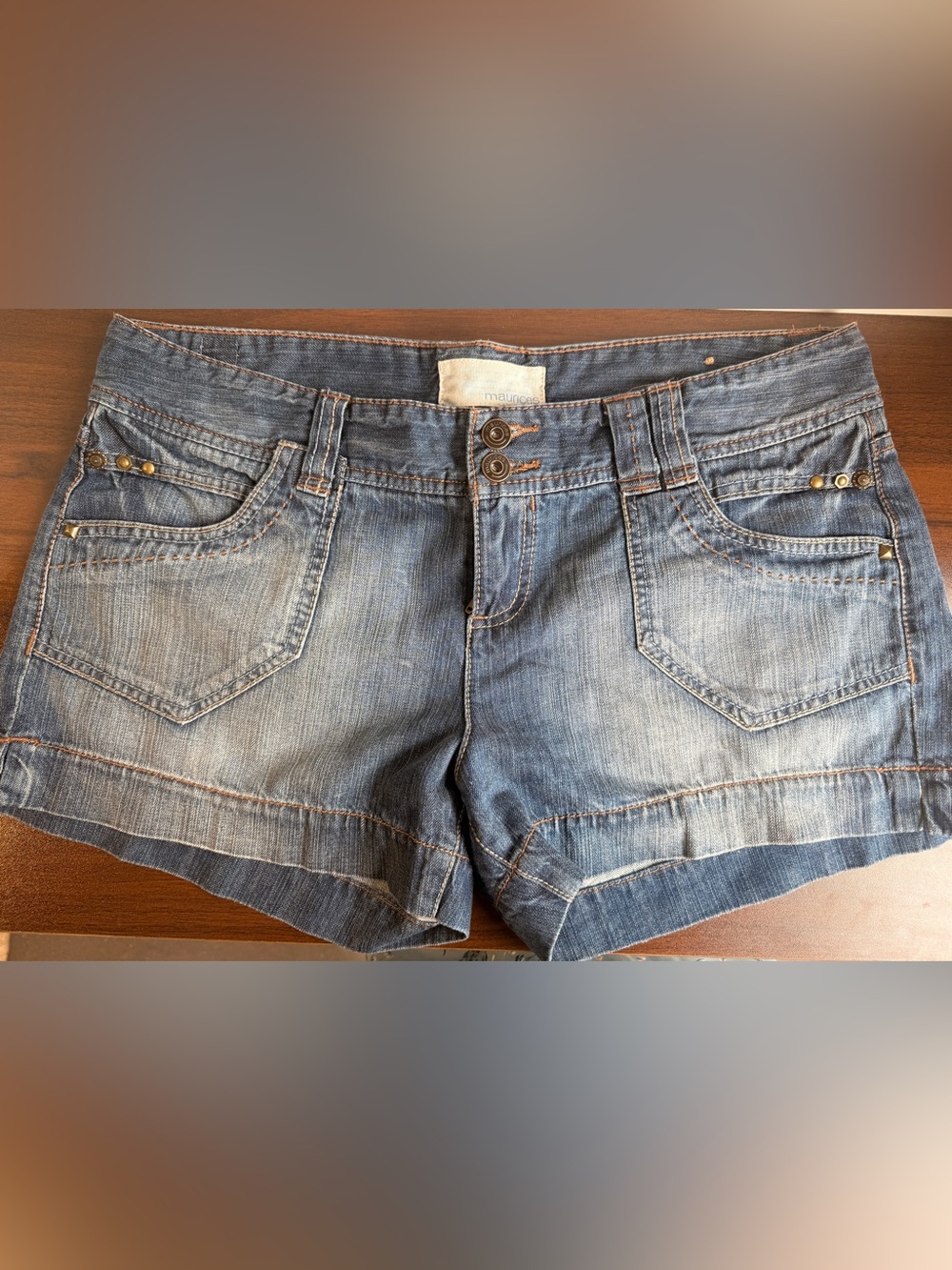 Maurices blue denim shorts with a distressed look 11/12. #Y2K